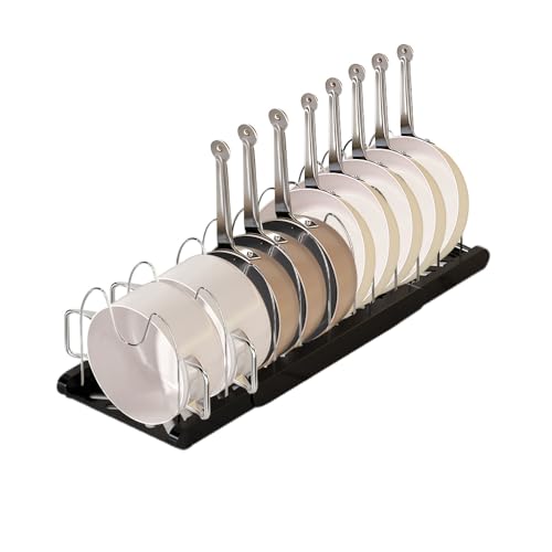 Pot Rack Expandable Pan Organizer for Cabinet (Black - 10 Dividers)