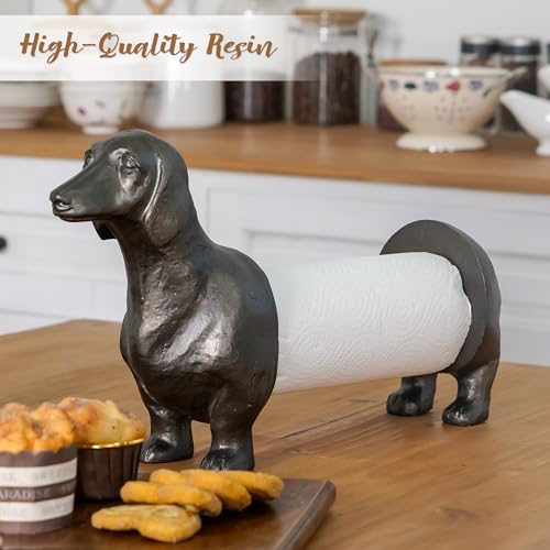 Vintage Dachshund Dog Paper Towel Holder Black Wiener Dog Tissue Towel Display Stand Freestanding Animal Toilet Paper Holder for Kitchen Countertop Home Decor