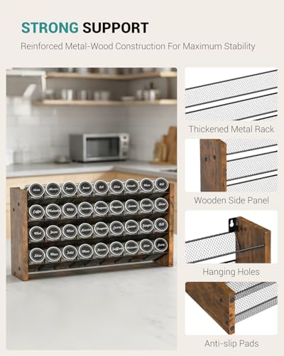 Spice Rack Organizer with 36 Glass Jars (With 36 Jars, 17.2"W × 9.4"H)