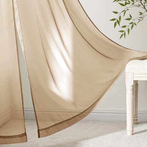 Brown Sheer Curtains 63 Inches Long 4 Panels 42 x 63 Inches (42"W x 63"L (Pack of 4) / Brown)