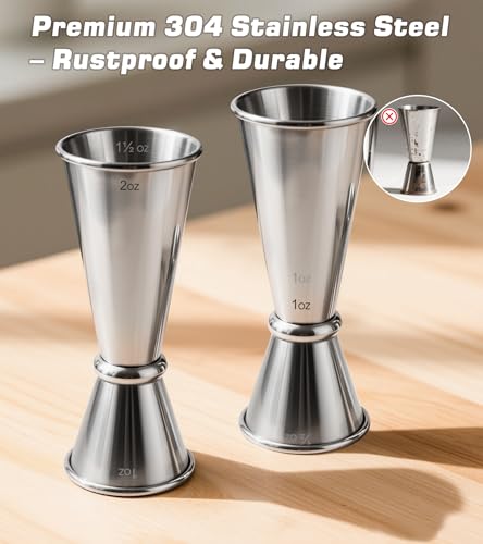 2 Pack Stainless Steel Cocktail Jiggers (2 Pack-B / Silver)