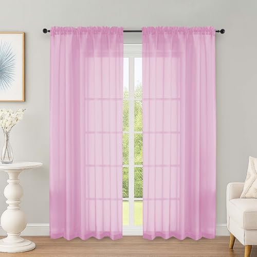 Pink Sheer Curtains 72 Inches Long 2 Panels Set (Pink / 59"W x 72"L (Pack of 2))