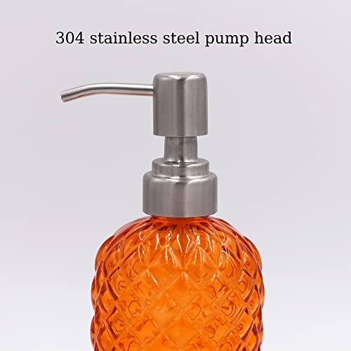 16oz Diamond Pattern Glass Soap Dispenser with Rust Resistant Pump (Orange-2pack)