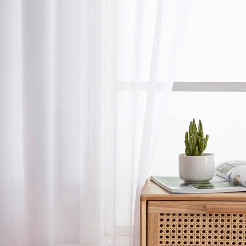 Sheer White Curtains for Bedroom Living Room 90 Inches Long 2 Panels Set (White / 42"W x 90"L (Pack of 2))