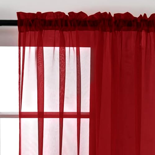 Christmas Red Sheer Curtains 4 Panels Rod Pocket Semi (Christmas Red / 52"W x 90"L (Pack of 4))