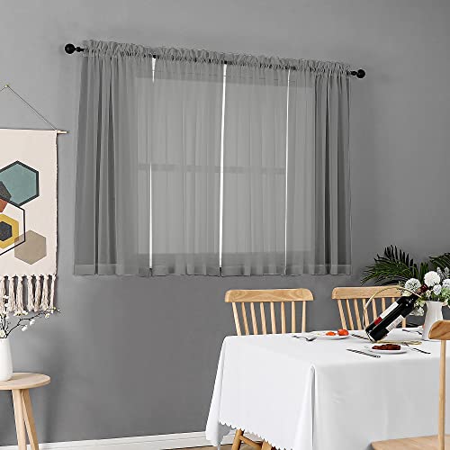 Charcoal Grey Sheer Curtains 45 Inch Long 2 Panels (Charcoal Grey / 42"W x 45"L (Pack of 2))