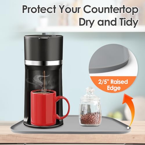 Silicone Coffee Maker Mat with Lip for Countertops (Grey / 17.4'' x 10.6'')