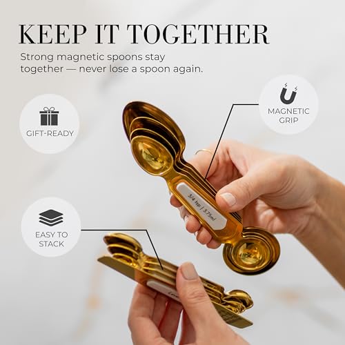 White and Gold Measuring Spoons with Leveler (White & Gold)