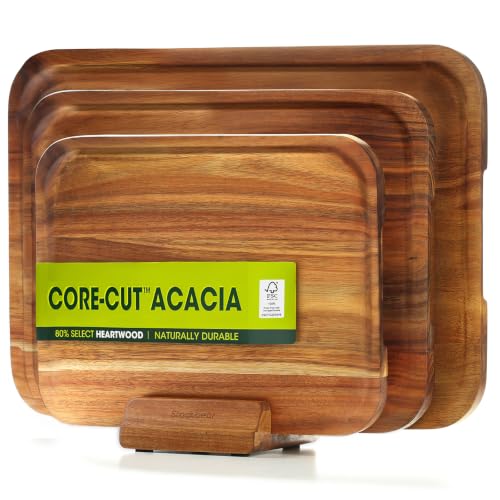 Acacia Wood Cutting Board Set of 3 with Stand