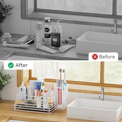 Sponge Holder for Kitchen Sink Organizer Caddy (White / Large)