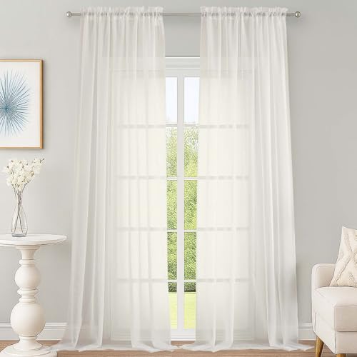 Extra Long Ivory Sheer Curtains 144 Inches 2 Panels for Living Room (Ivory / 59"W x 144"L (Pack of 2))