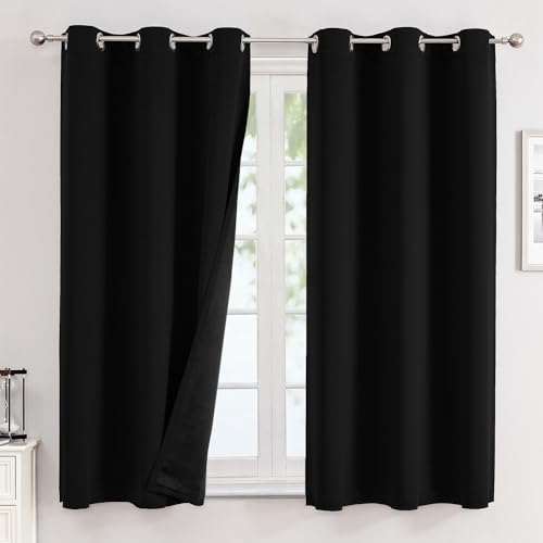 100% Blackout Curtains for Bedroom 63 Inches Long 2 Panels Set (42"W x 63"L (Pack of 2) / Black)