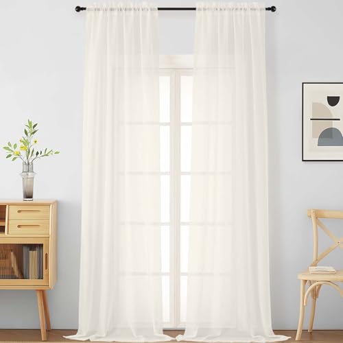 Ivory Sheer Curtains 120 Inches Long 2 Panels (42"W x 120"L (Pack of 2) / Ivory)