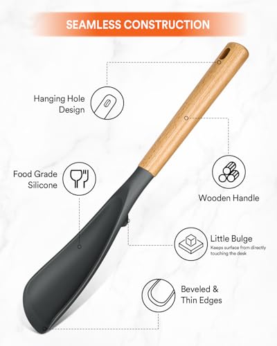 Silicone Cooking Spoon for Nonstick Cookwares (1 Pack - Black & Grey / 13.4 inch)