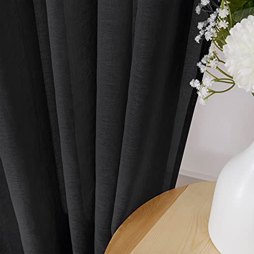 Short Sheer Curtain Linen Textured Living Room Curtains Sheer Light Filtering Rod Pocket Voile Curtain for Bedroom (42"W x 54"L (Pack of 2) / Black)