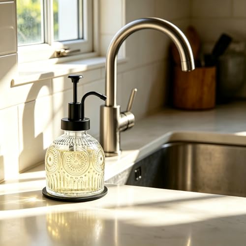 8oz Clear Glass Soap Dispenser with Rust Proof Black Pump (Clear-black Pump-1 Pack)