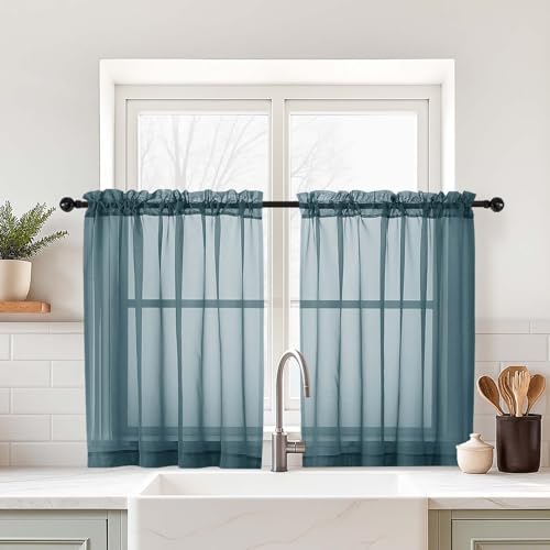Dusty Blue Sheer Curtains Tier 30 Inches Length 2 Panels (42"W x 30"L (Pack of 2) / Dusty)
