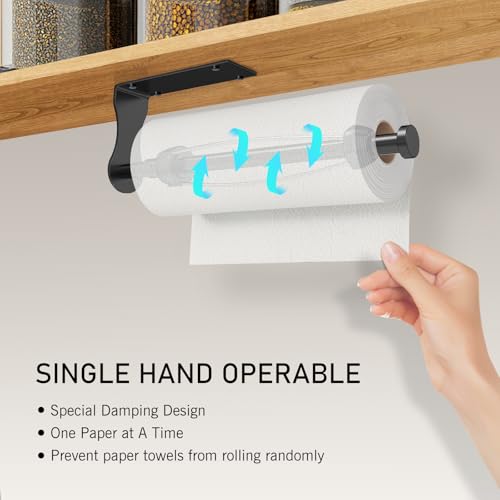 Paper Towel Holder Under Cabinet Easy Tear Wall Mount Self (Black)