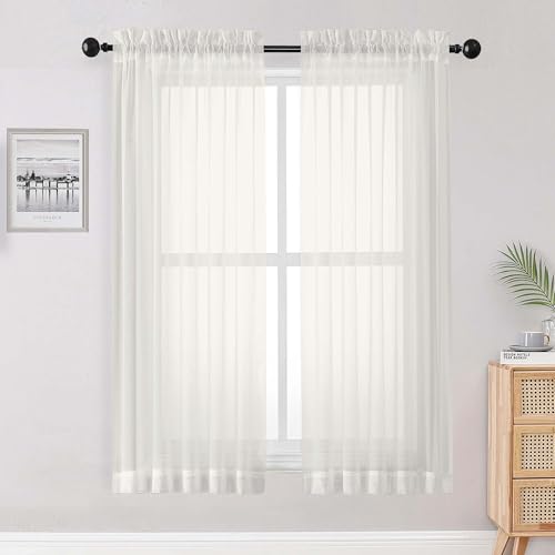 Ivory Sheer Curtains 68 Inch Length 2 Panels Set for Bedroom Living Room (Ivory / 42"W x 68"L (Pack of 2))