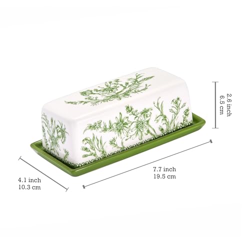 Green Garden Toile Ceramic Butter Dish with Lid (Green Garden Toile De Jouy / Large)