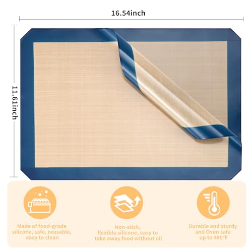 2 Pack Silicone Oven Liners for Baking (Deep Blue with Circles 0.4mm)