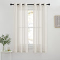 Natural Linen Sheer Curtains Faux Flax for Bedroom (42"W x 63"L (Pack of 2) / Natural)