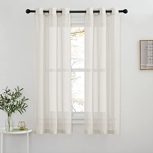 Natural Linen Sheer Curtains Faux Flax for Bedroom (42"W x 63"L (Pack of 2) / Natural)