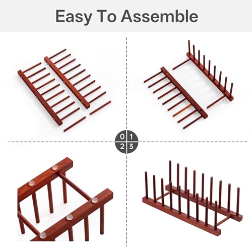 2 Packs Rosewood Wooden Dish Drying Rack Plate Organizer for Cabinet (Rosewood 8 Slots 2pcs)