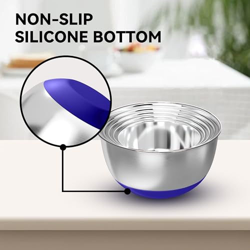 Stainless Steel Mixing Bowls with Lids (Blue)