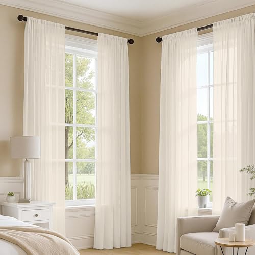 Light Beige Sheer Curtains 72 Inches Long 4 Panels 42 x 72 Inches (42"W x 72"L (Pack of 4) / Light Beige)