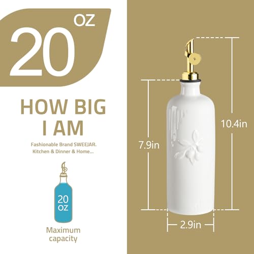 Sweejar Ceramic Olive Oil Dispenser Bottle for Kitchen Counter (Fog Blue / 20 oz (Silver Spout))