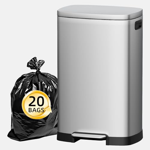 13 Gallon 50L Stainless Steel Kitchen Trash Can with Lid and Step Pedal (stainless steel silver / 13 Gallon)