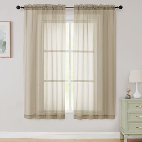 Sheer Taupe Curtains for Bedroom Living Room 63 Inch Length 2 Panels (Taupe / 42"W x 63"L (Pack of 2))
