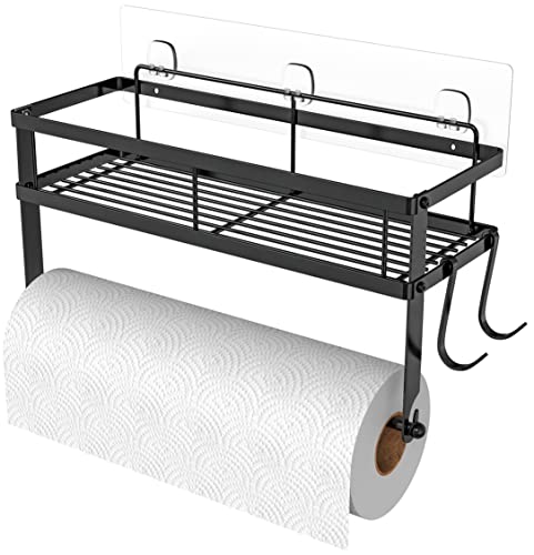 Paper Towel Holder Wall Mount with Shelf (Matte Black Finish / 1 Pack)