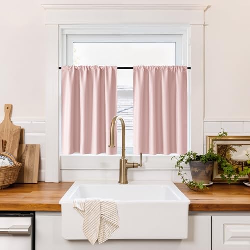 100% Blackout Basement Curtains 30 inches Long (100% Blackout - Baby Pink / 34"W x 30"L (Pack of 2))