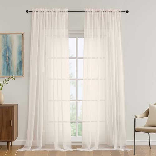 Cream Bedroom Curtains 2 Panel Sets 96 Inch Length (Cream / 59"W x 96"L (Pack of 2))