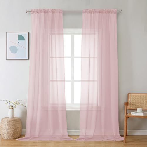 Blush Pink Sheer Curtains 108 Inches Long (Blush Pink / 42"W x 108"L (Pack of 2))