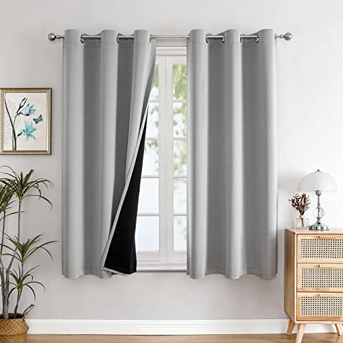 100% Blackout Curtains for Bedroom 54 Inch Long with Black Liner (42"W x 54"L (Pack of 2) / Light Grey)