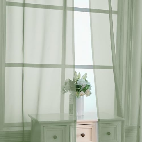 Sage Green Sheer Curtains 78 Inches Long 2 Panels (Sage Green / 42"W x 78"L (Pack of 2))