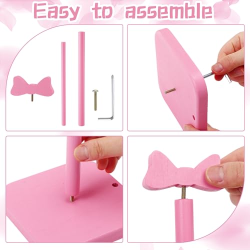 Pink Bow Paper Towel Holder Coquettish Cute Bow Wooden Paper Towel Holder Pink Bathroom Countertop Accessories Kitchen Roll Stand Organizer Standing Apartment Decor Housewarming Gift (Bow)