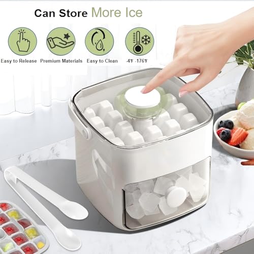 Ice Cube Tray with Lid & Bin Ice Maker for Freezer Ice Trays Ice Container (White)