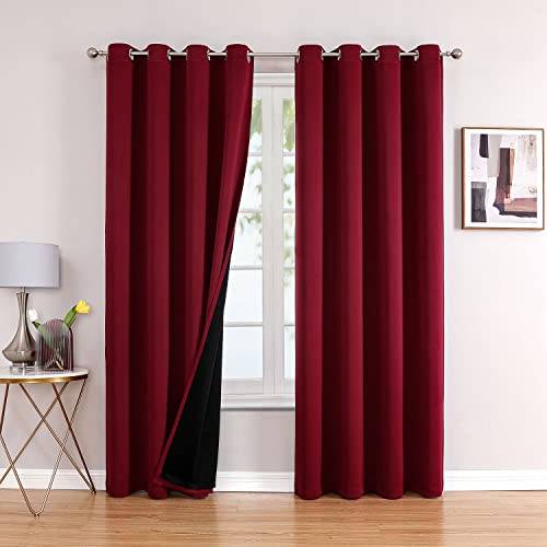 100% Blackout Curtains for Bedroom 108 Inches Long 2 Panels Set (52"W x 108"L (Pack of 2) / Burgundy)