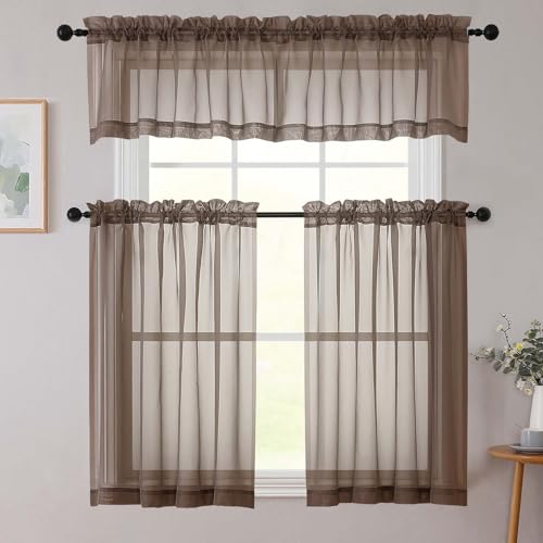 Chocolate Kitchen Curtains 30 Inch Length Tier 2 PCS (Chocolate / 42"W x 30"L (Pack of 2))