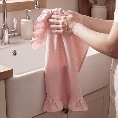 2 Pcs Light Pink Kitchen Towels Retro Towels Cotton Ruffled (Light Pink / Retro)