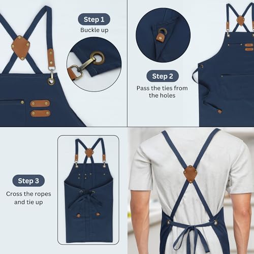 Work Aprons for Men (Blue - 3 Pockets - Pack of 1 / Water Repellent Apron)