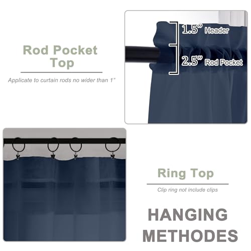 Navy Blue Sheer Curtains 108 Inch 2 Panels for Living Room 59" Wide (Navy Blue / 59"W x 108"L (Pack of 2))