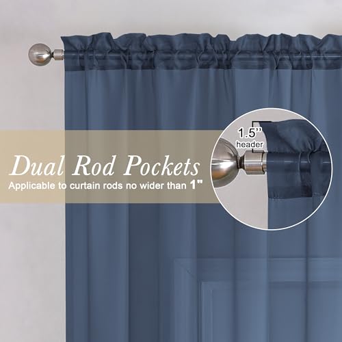 Navy Blue Sheer Curtains 84 Inches Long 2 Panels Set (Navy Blue / 40"W x 84"L (Pack of 2))
