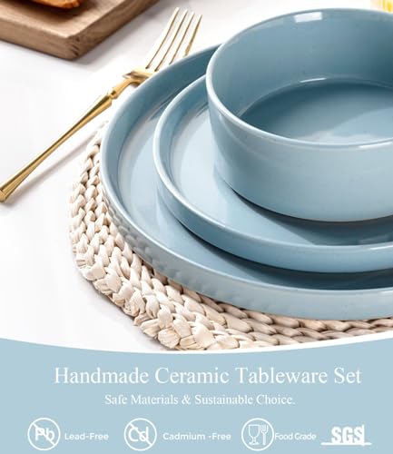 Stoneware Dinnerware Sets for 4 (Service for 4 / Modern-Blue)