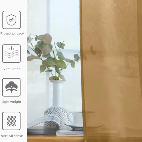 Solid Sheer Rod Pocket Curtain Voile Draperies 2 Panels White Beige Black Grey Ivory 52 Inch Width 45 Inch Long 1 Pair for Kitchen Bedroom Children Living Room Yard (Light Brown / 52"W x 45"L (Pack of 2))