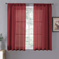 Short Sheer Curtains Linen Textured Bedroom Curtain Sheers Light Filtering Rod Pocket Voile Curtains for Living Room (54"W x 45"L (Pack of 2) / Burgundy Red)